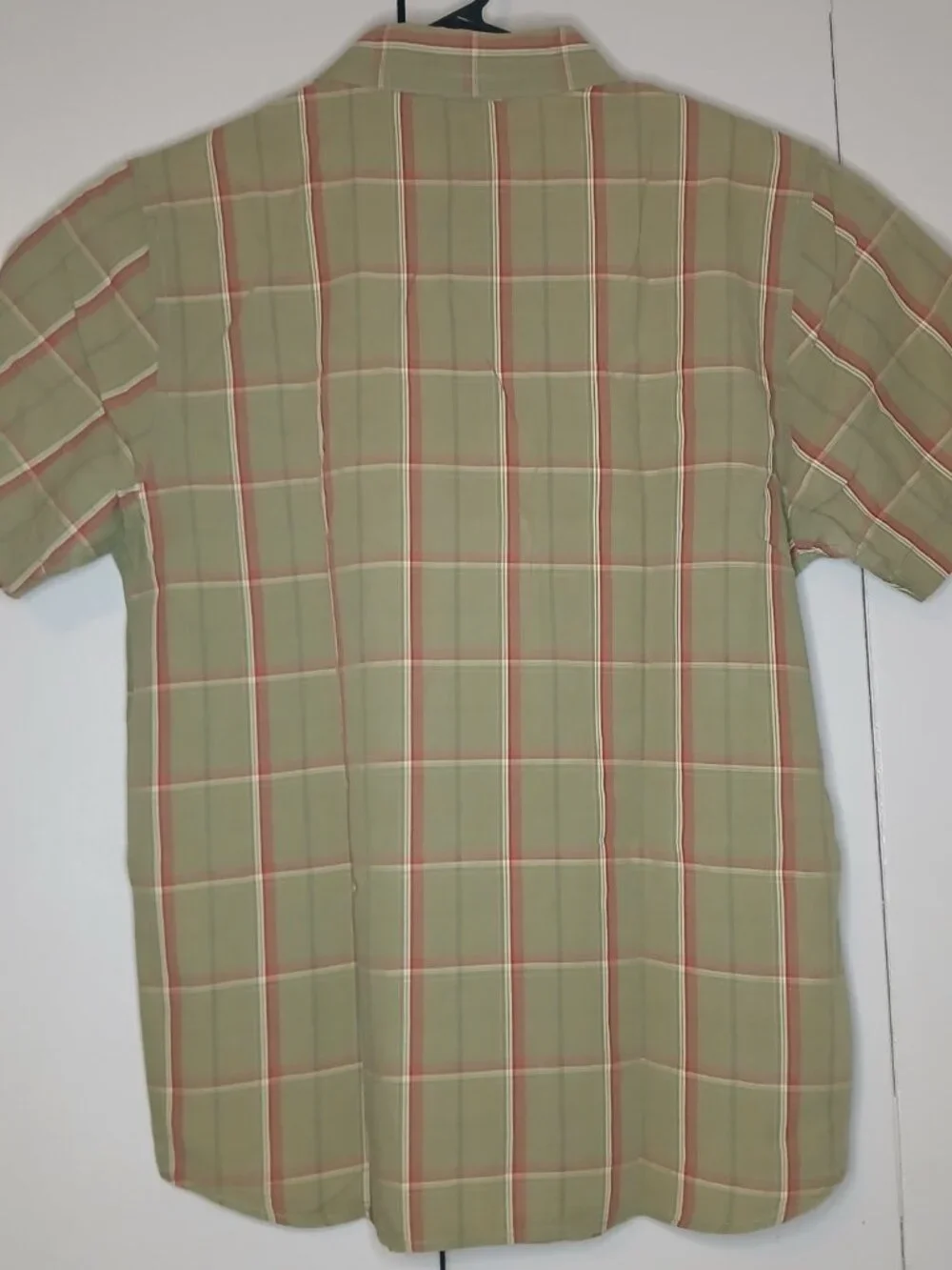 The North Face Men's Medium Short Sleeve Tan Red Plaid Cotton Shirt (1148J)
